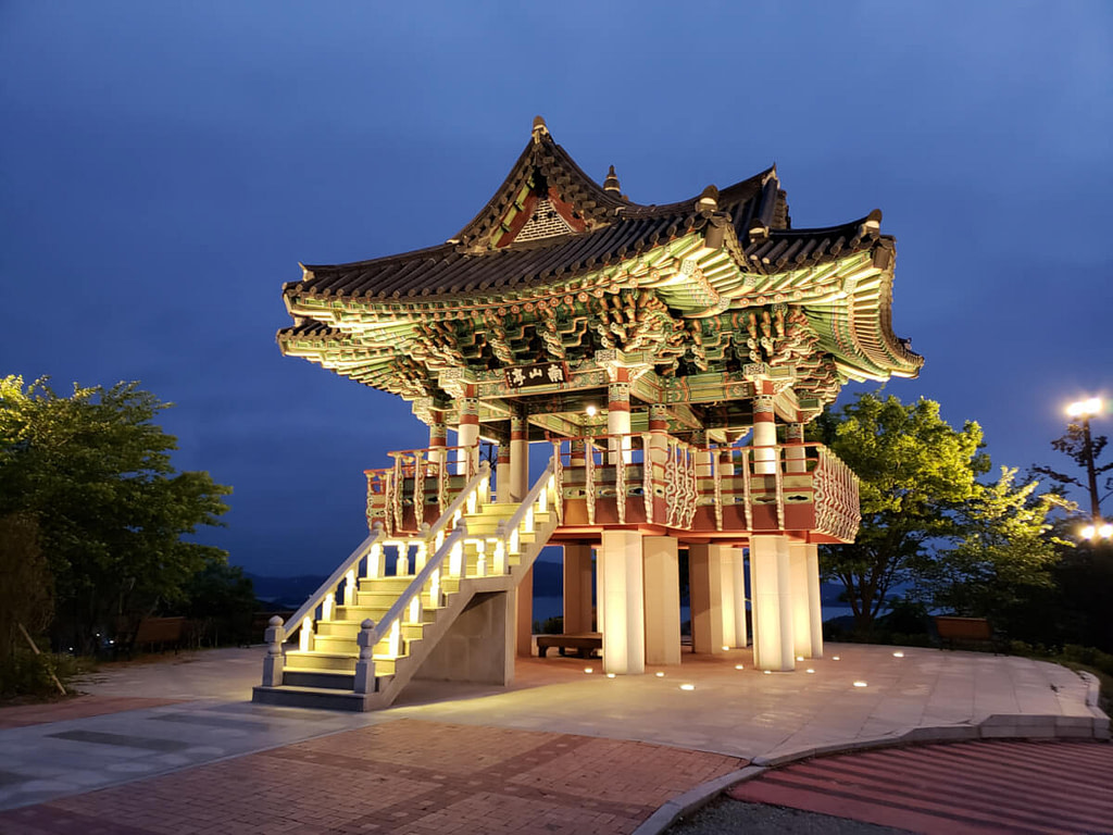 Namsan pavilion with lights at night