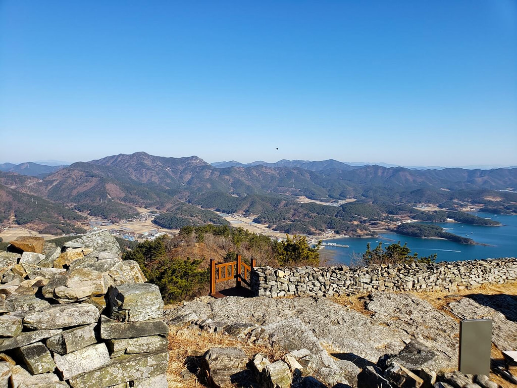Old beacon station remains the top of stairs at Jwaisan in Goseong, South Korea