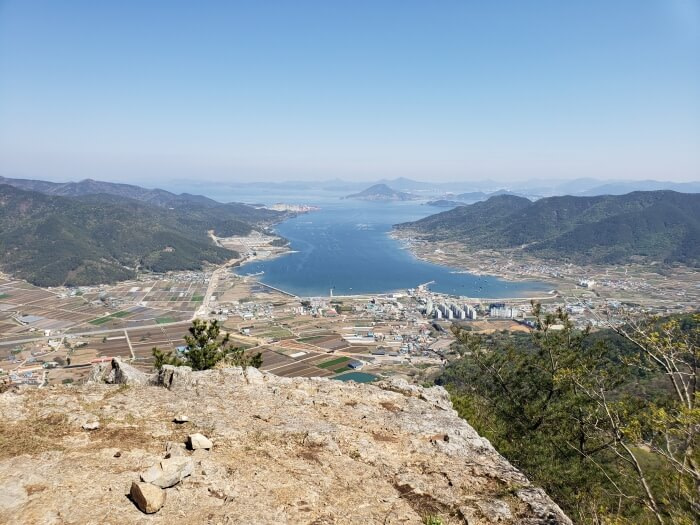 A large flat rock overlooking a nice view