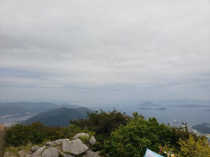 View from the top of Byeogbangsan of surrounding mountains and the islands in the sea below
