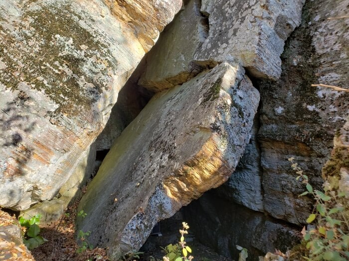 Pieces of broken, leaning rock