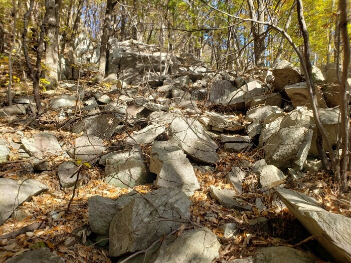 Rocks of various sizes obstructing the climb up the mountain