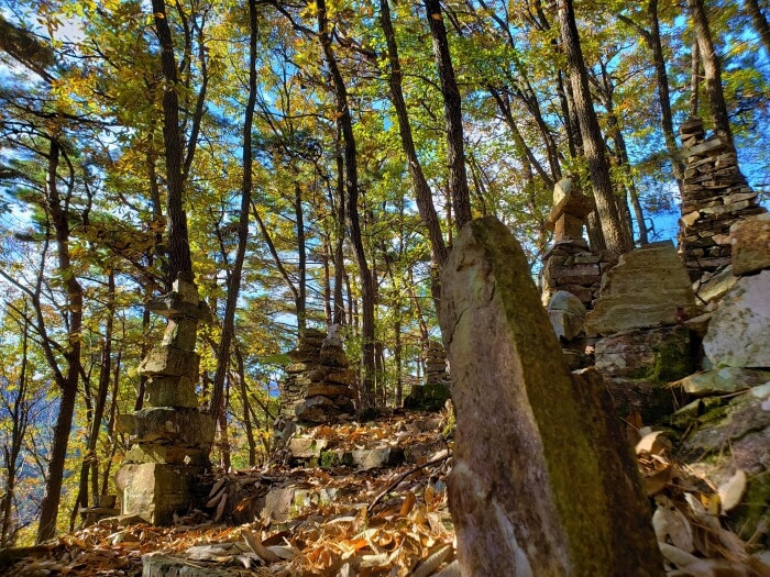 Stacks of rocks along steps through Yeonhwasan Park
