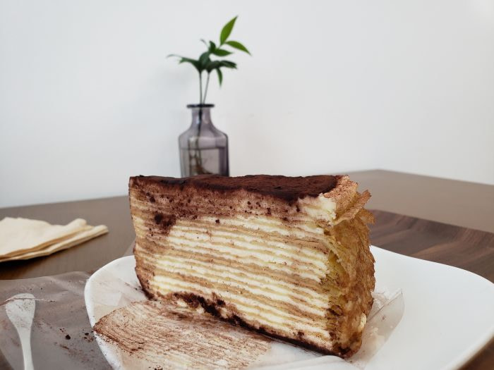 A tiramisu crepe at Crepe Lion in Gyeongam, Goseong