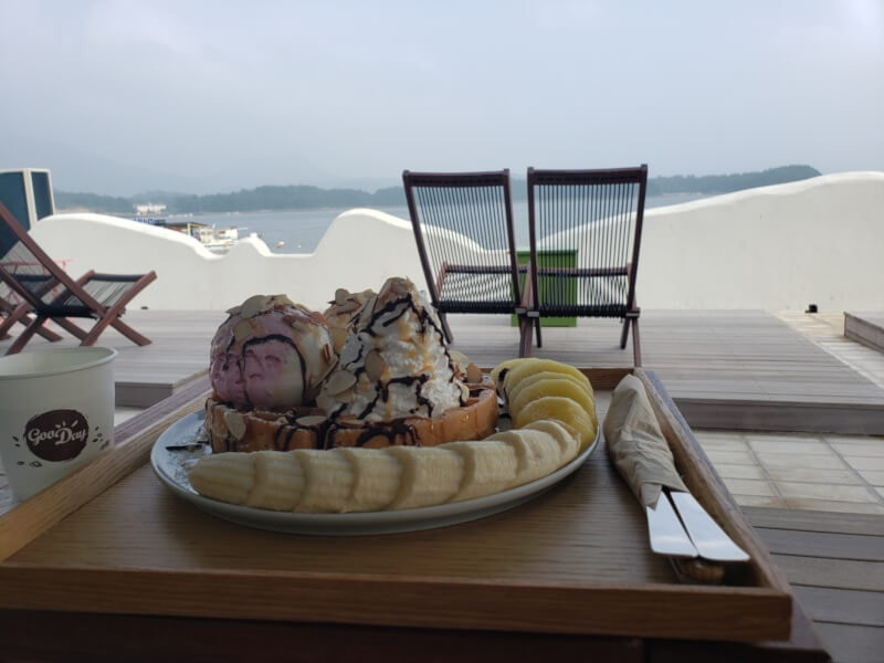 Sitting outside with waffle