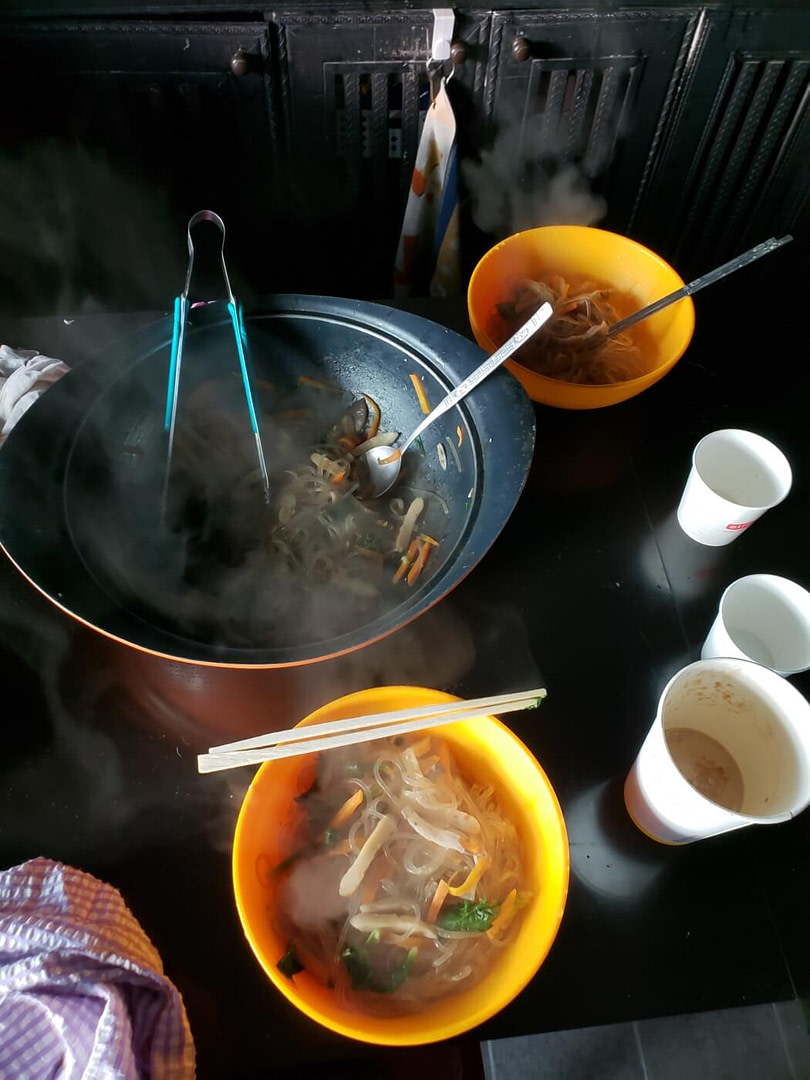 Hot japchae fresh from the wok