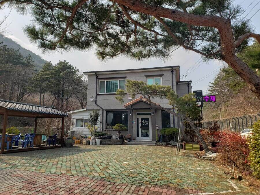 Parking lot and Cafe Sol Hyangi along the road