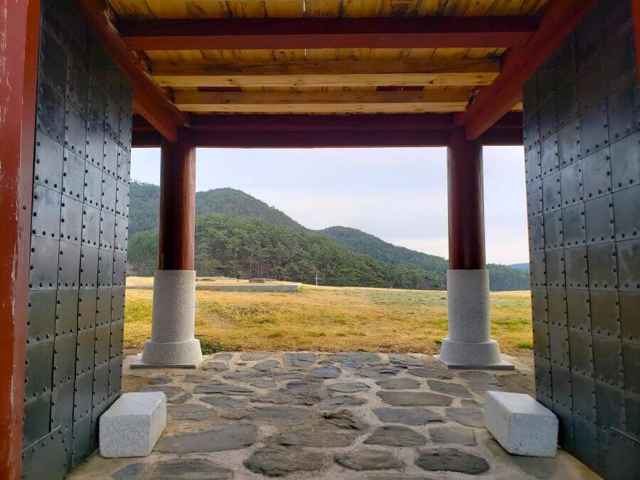 Large, open doors at a Korean fortress gate