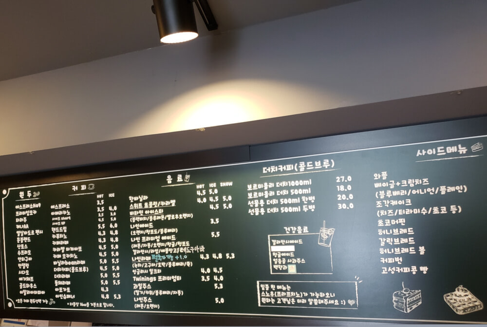 Large menu on the wall