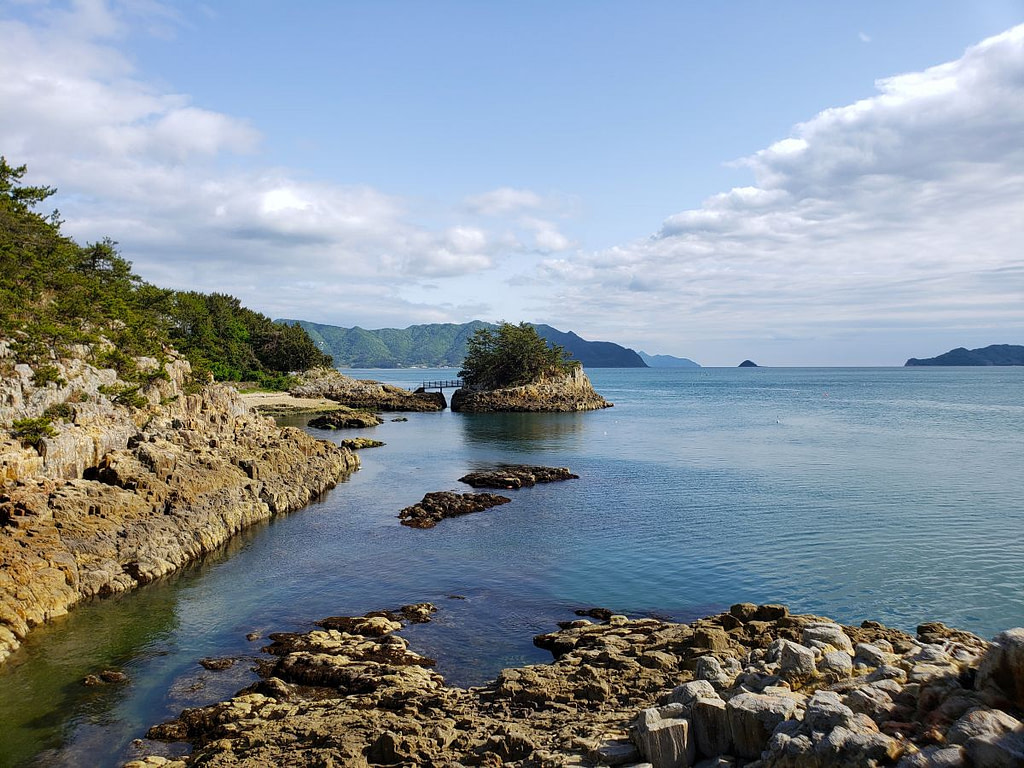 A special island off a rocky shore near Sangjogam cliffs in Goseong,. Korea