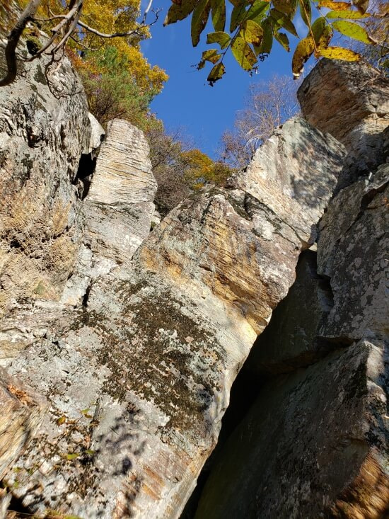 A large leaning rock