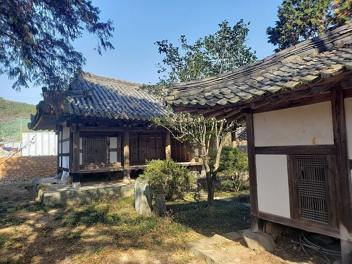A few traditional style Korean hanok houses inside the old wall