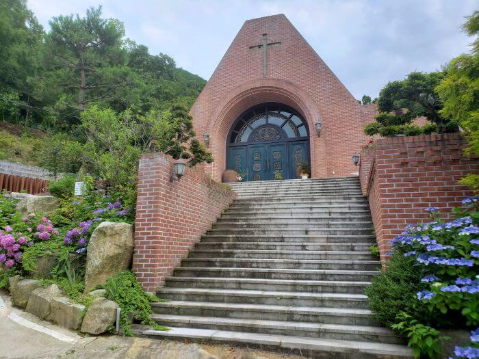 Church at Grace Garden with stairs leading to the entrance