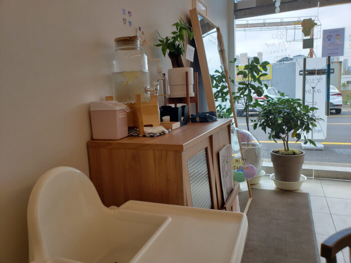 Baby chair next to water refill station