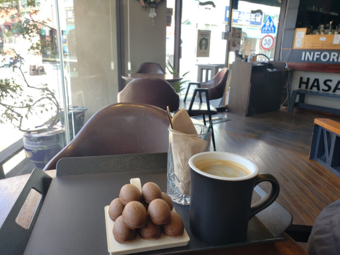 Americano and coffee bread on a table