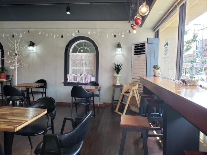 Interior of Hasarang with seating along the front window