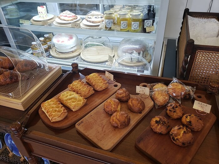 Pastries and cakes on display