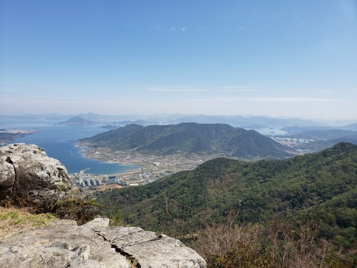 A large flat rock overlooking a nice view