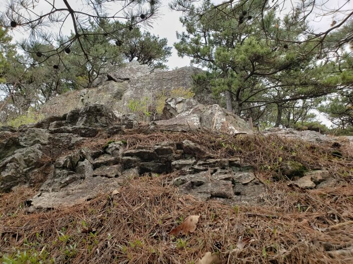 Standing below a rocky cliff looking up