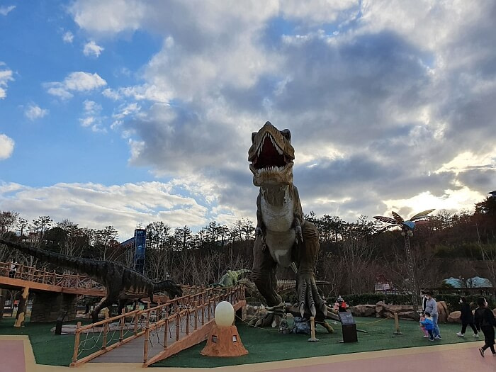 A scary t-rex in the Goseong Dinosaur Theme Park next to the boardwalk