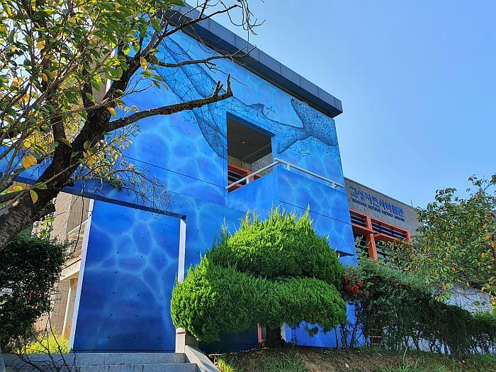 A painted wall of an underwater scene on the Goseong Natural History Museum