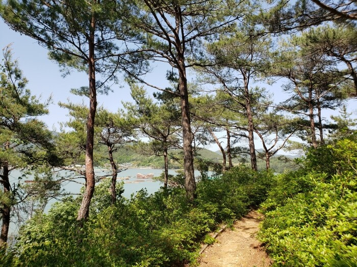 A bend in the path around Solseom Island above the water