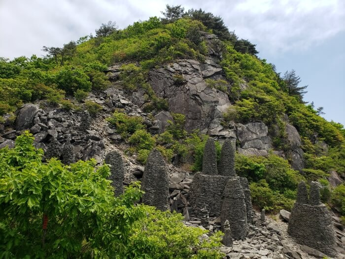 Man-made rock structures sitting just below Byeogbangsan Peak