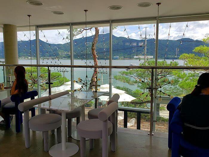 View from the second floor of Dessert 39 Café of the sea and mountains