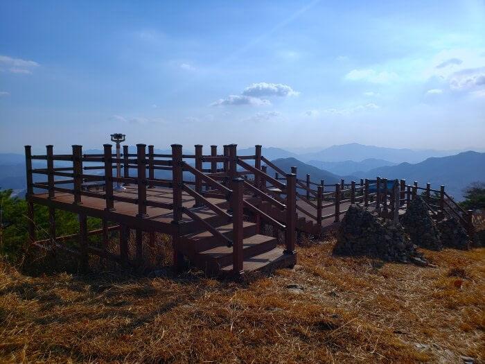 A wooden deck lookout area