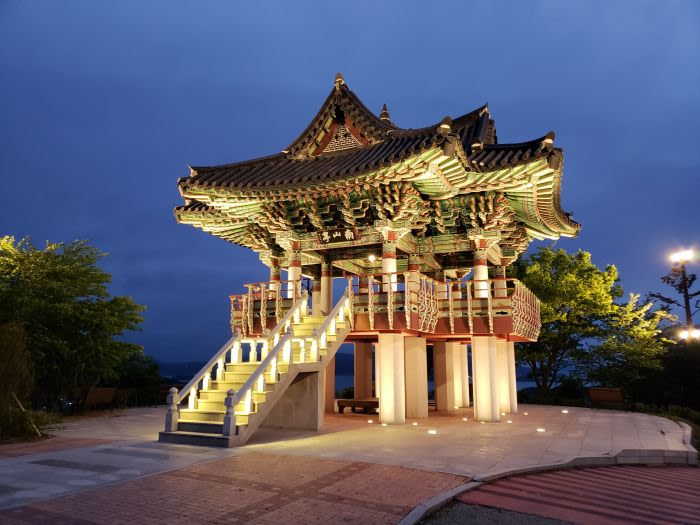 Namsan pavilion with lights at night