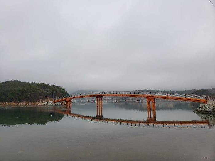 The bridge to Boli Island at high tide